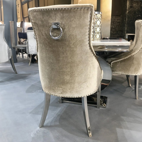 Vittoria 1.8M Cream Marble Dining Table with Mink Dining Chair Set