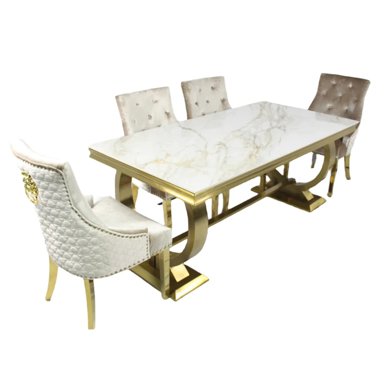 Gold Base Marble Dining Table With Chairs Set