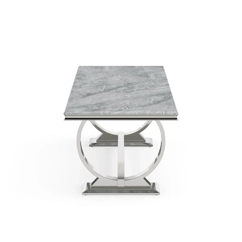 Arianna 2M Marble Top Dining Table with Lion Knocker Chairs and Bench - Side View of Table 