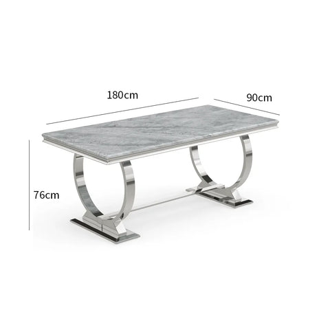 Arianna 1.8M Marble Top Dining Table with Lion Knocker Chairs and Bench - Table Dimensions 