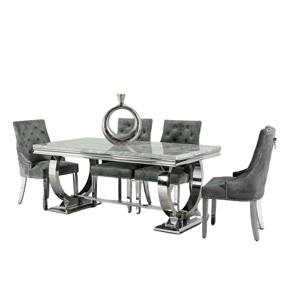 Arianna 2M Marble Top Dining Table with 6 Ring Knocker Chairs