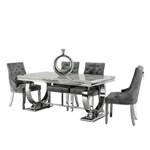 Arianna 1.8M Marble Top Dining Table with Ring Knocker Chairs - Main Image