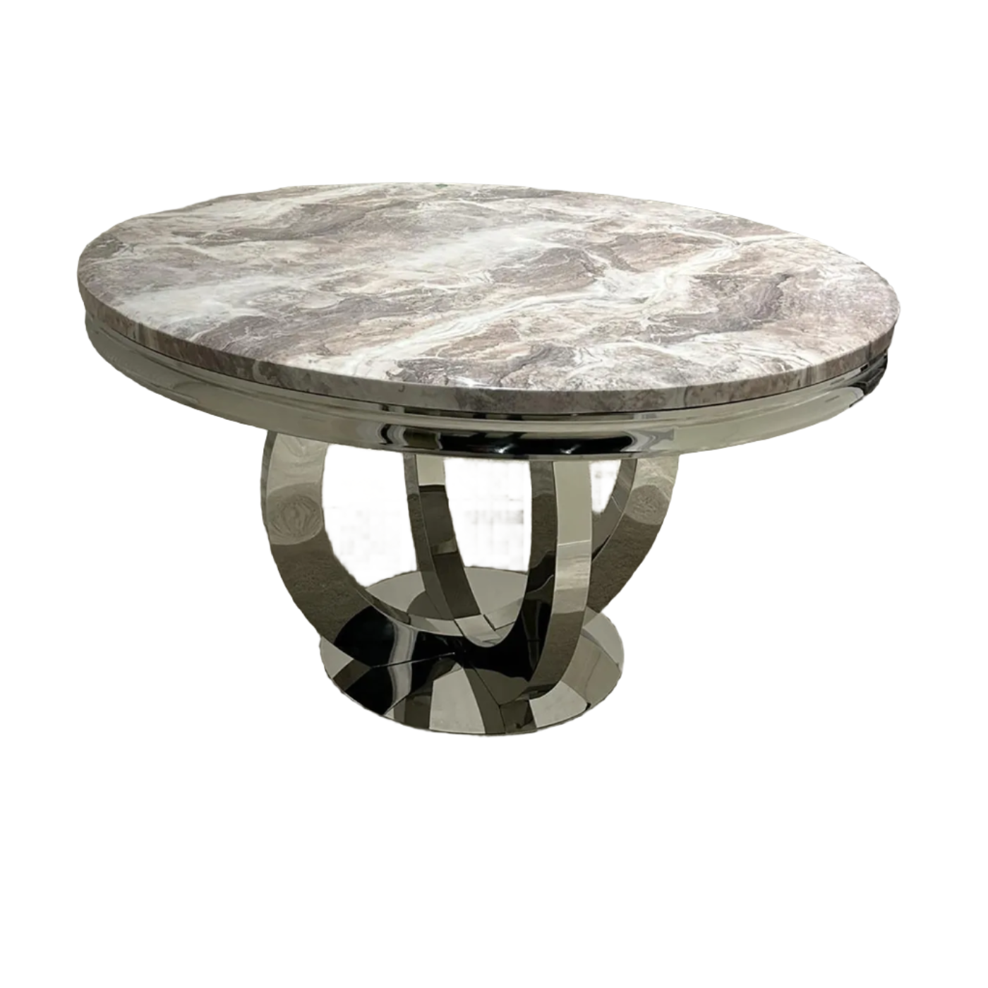 Arianna Round Mixed Brown Marble Dining Table with 4 Chairs