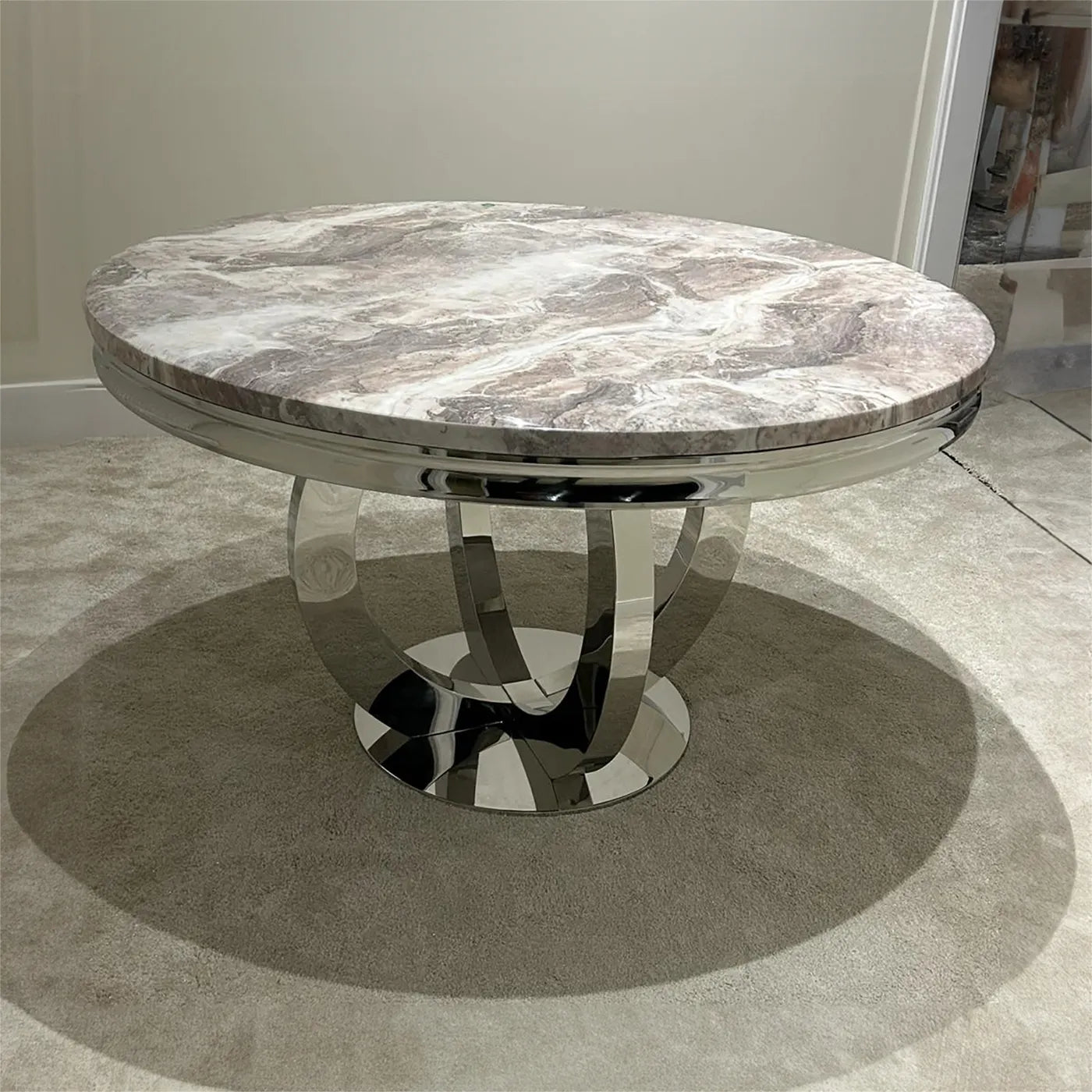 Arianna Round Mixed Brown Marble Dining Table with 4 Chairs