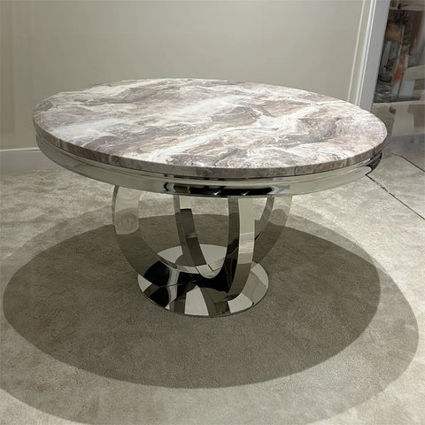 Arianna Round Mix Brown Marble Top Dining Table