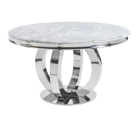 Arianna Round White Marble Dining Table with 4 Belvedere Chairs, choose from 5 colours of marble table top - Table Design