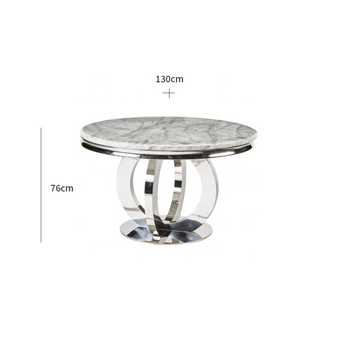 Arianna Round Light Grey Marble Top Dining Table, available in a choice of 5 colours - Dimensions 