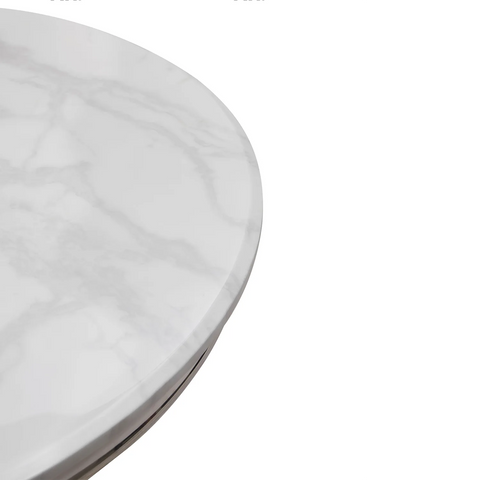 Arianna Round White Marble Dining Table with 4 Belvedere Chairs, choose from 5 colours of marble table top - Close Up of White Marble