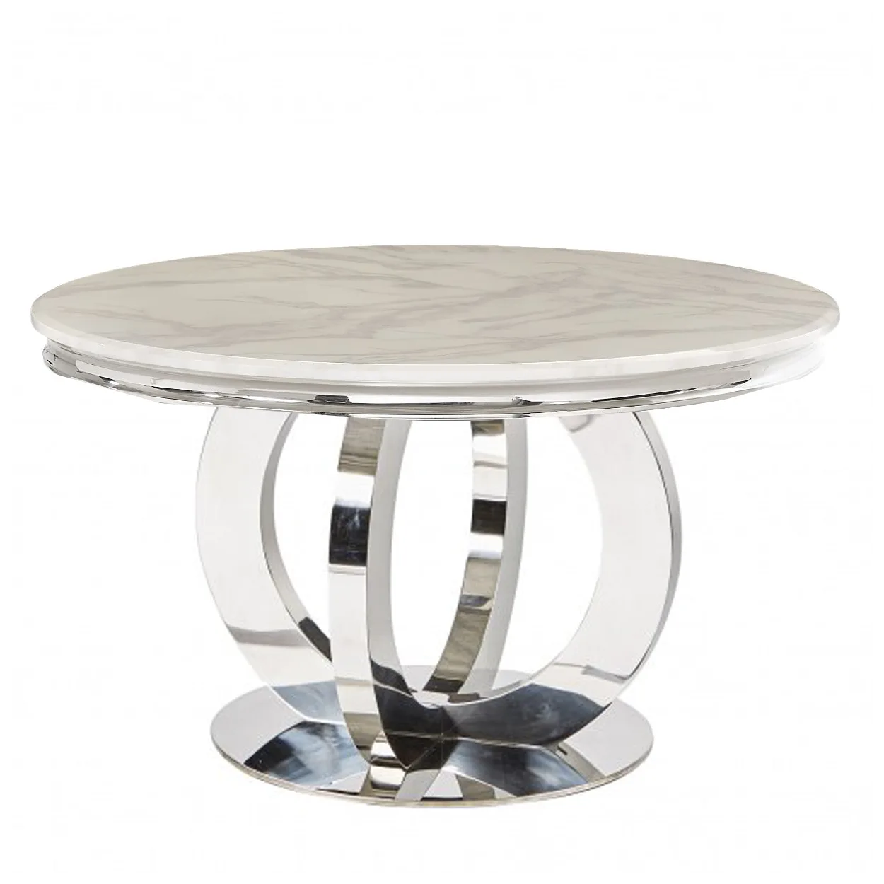 Arianna Round White Marble Dining Table with 4 Belvedere Chairs