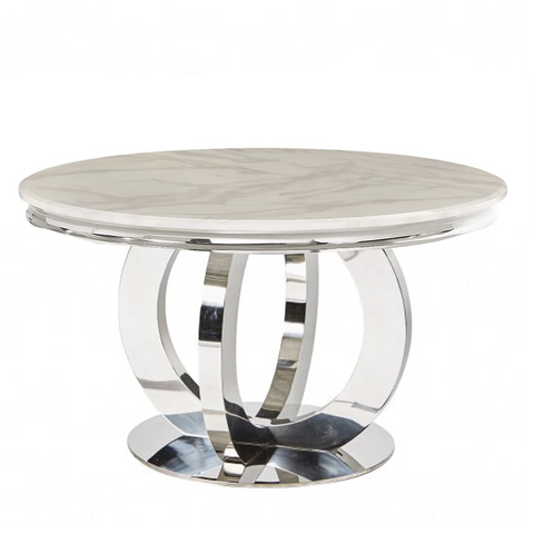 Arianna Round White Marble Dining Table with 4 Belvedere Chairs, choose from 5 colours of marble table top - Dining Table