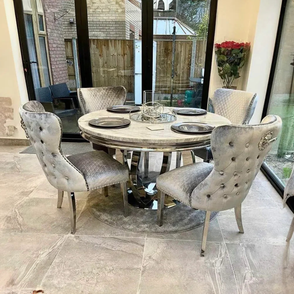 Arianna Round Marble Top Dining Table with 4 Bentley Chairs