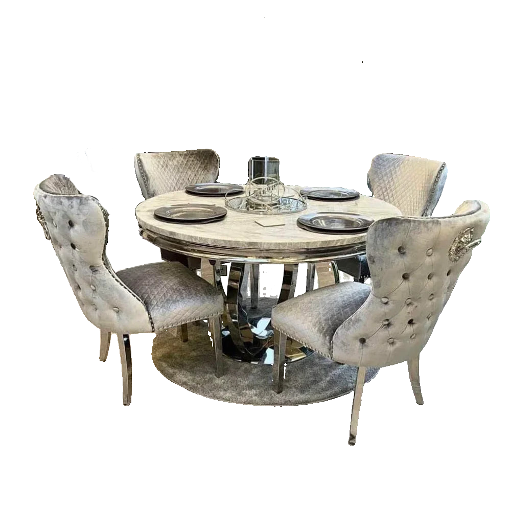 Arianna Round Marble Top Dining Table with 4 Bentley Chairs