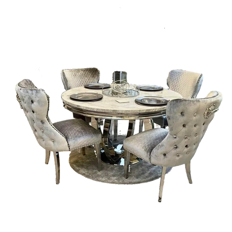 Arianna Round Marble Top Dining Table with 4 Bentley Chairs. Choose from 5 colours for marble table top. Bentley Chair available in 3 colours - Main Image 