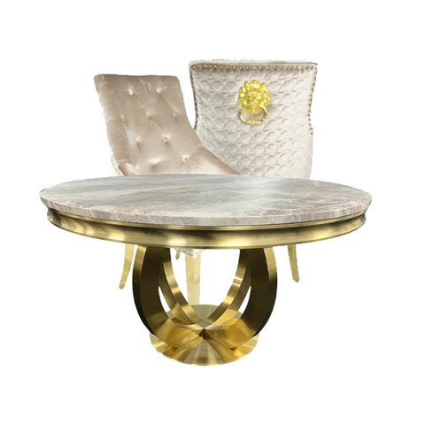 Arianna Round Gold Base Dining Table Set