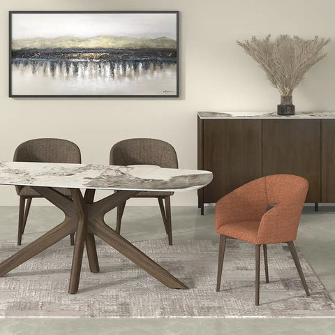 Aura Dining Table - Walnut veneer, solid birch legs, and sintered stone top, a blend of sophistication and durability. Ideal for modern interiors. Shop now at Pendle Village Furniture. - 003