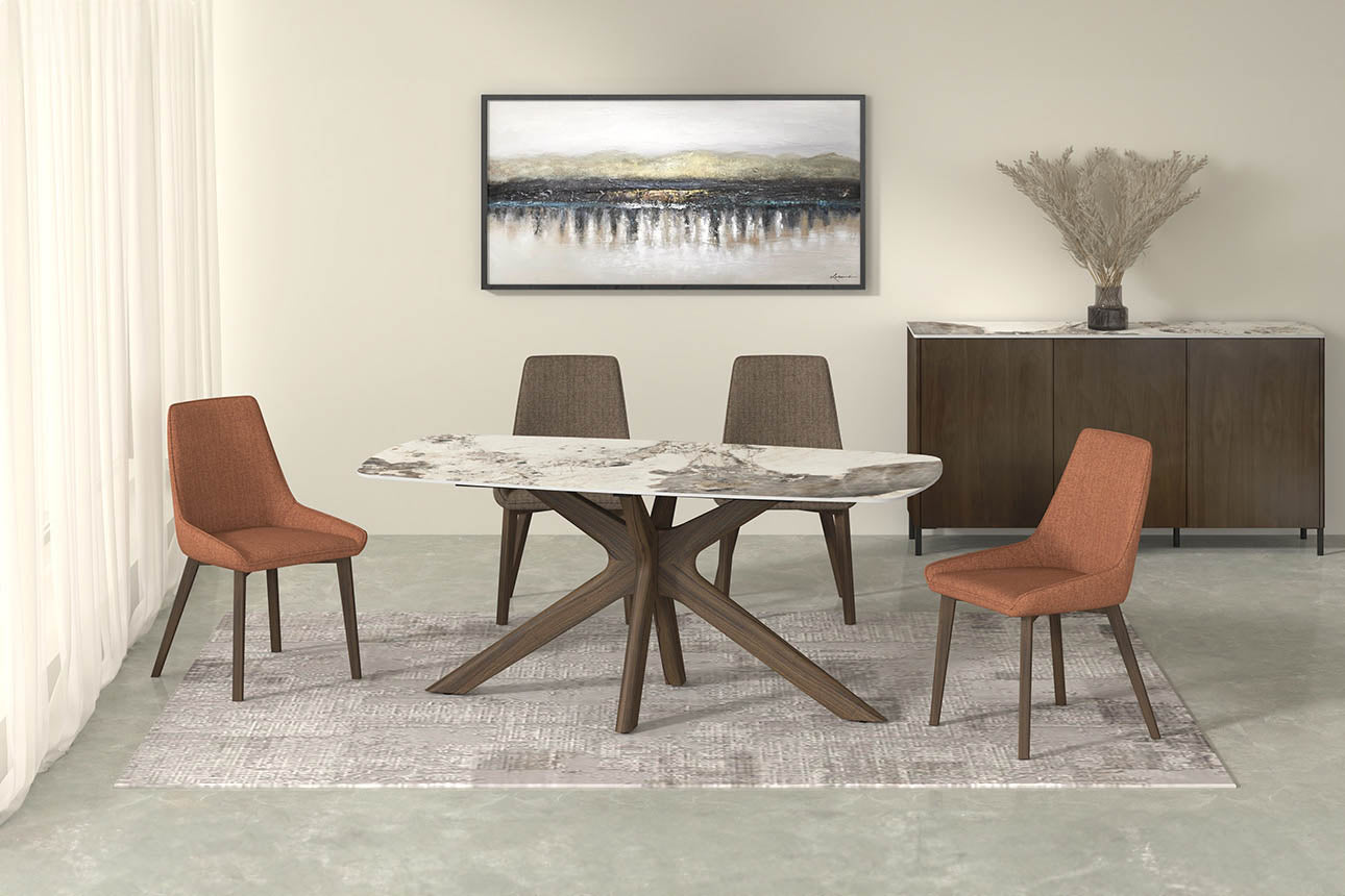 Aura Brown and White Sintered Stone Top Dining Table Set