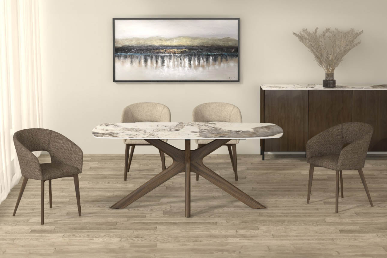Aura Brown and White Sintered Stone Top Dining Table Set