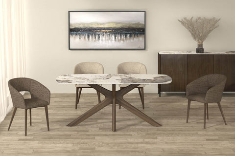 Aura Dining Table - Walnut veneer, solid birch legs, and sintered stone top, a blend of sophistication and durability. Ideal for modern interiors. Shop now at Pendle Village Furniture. - 004