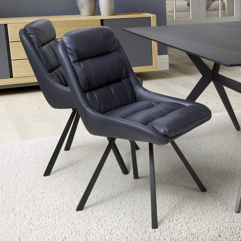 Burnham Midnight Blue Bounded Leather Swivel Dining Chairs - Set of 4