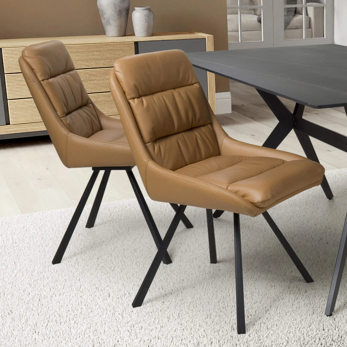 Pinnacle Extendable Black Dining Table with 6 Burnham Swivel Chairs