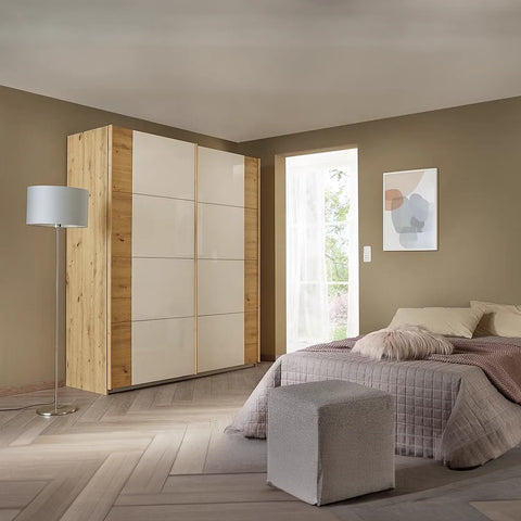 Artemis Oak & Champagne Glass 2 Door Sliding Wardrobe