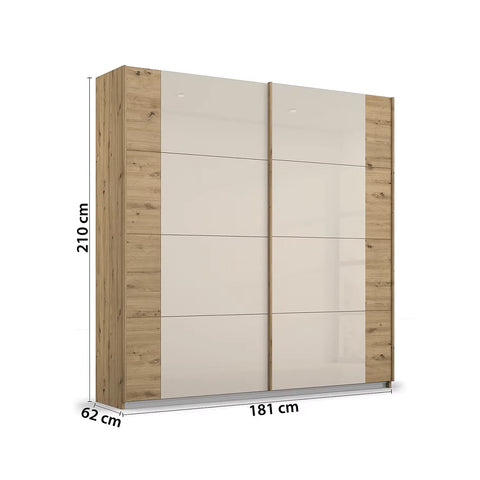 Artemis Oak & Champagne Glass 2 Door Sliding Wardrobe