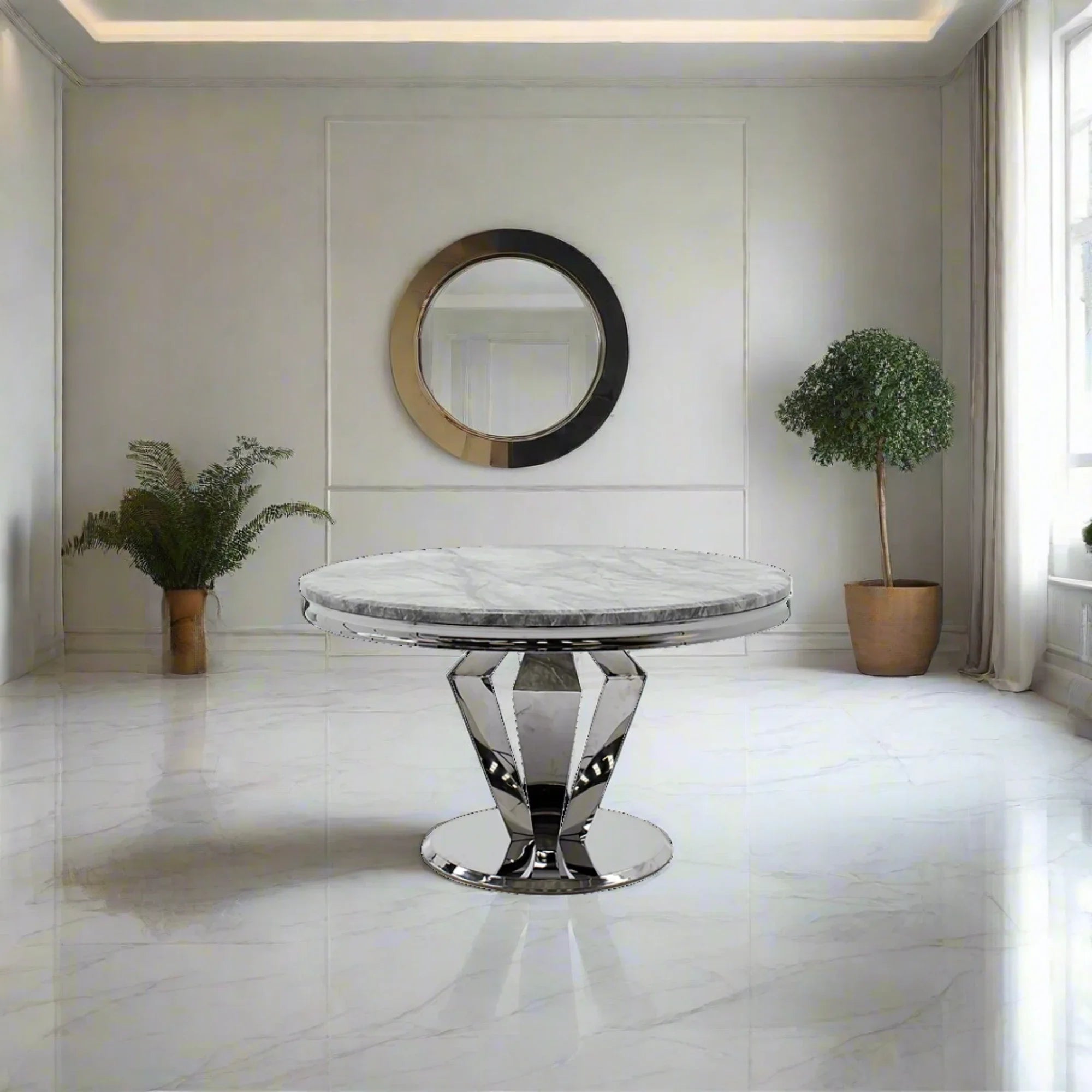 Vida Living Arturo Round Marble Dining Table with 4 Belvedere Chairs