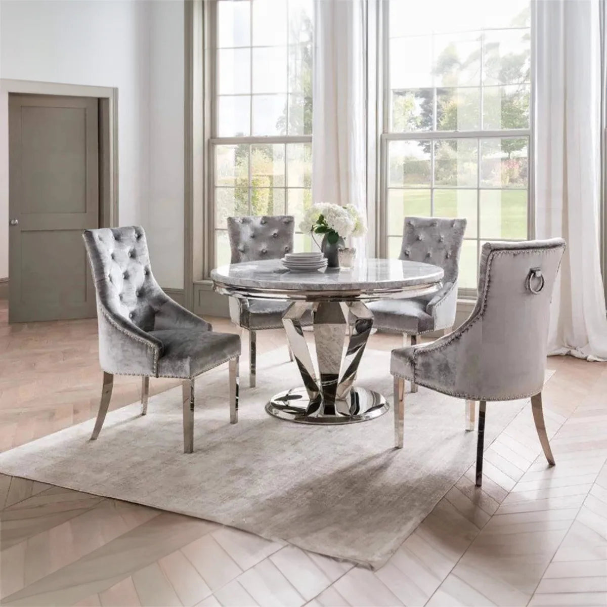 Vida Living Arturo Round Light Grey Marble Top Dining Table