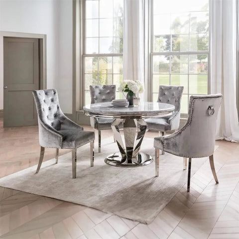 Vida Living Arturo Round Marble Dining Table with 4 Belvedere Chairs