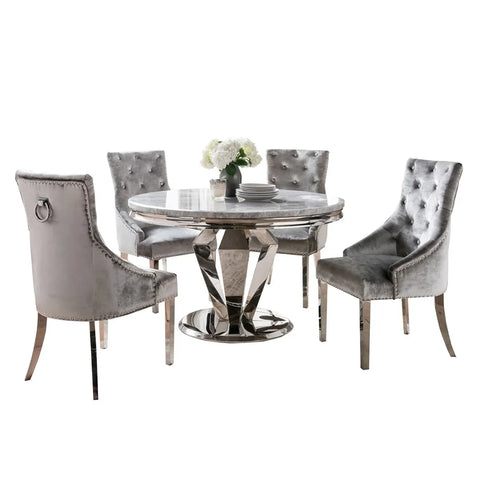 Vida Living Arturo Round Marble Dining Table with 4 Belvedere Chairs