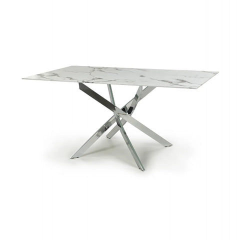 Aston 1.6M White Marble Effect Dining Table - Chrome Base