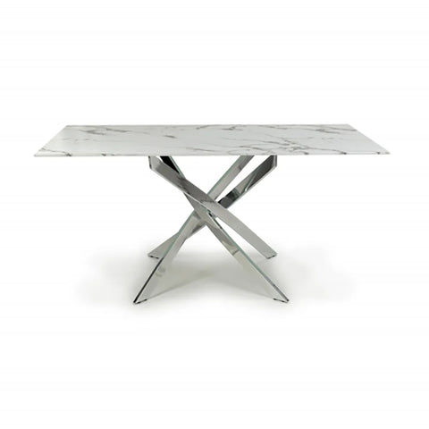 Aston 1.6M White Marble Effect Dining Table - Chrome Base