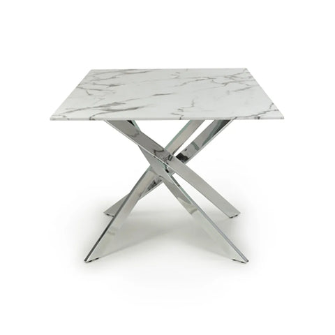 Aston 1.6M White Marble Effect Dining Table - Chrome Base