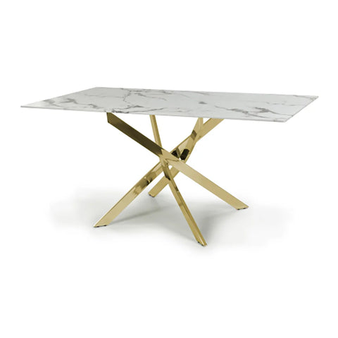 Aston 1.6M White Marble Effect Dining Table - Gold Base