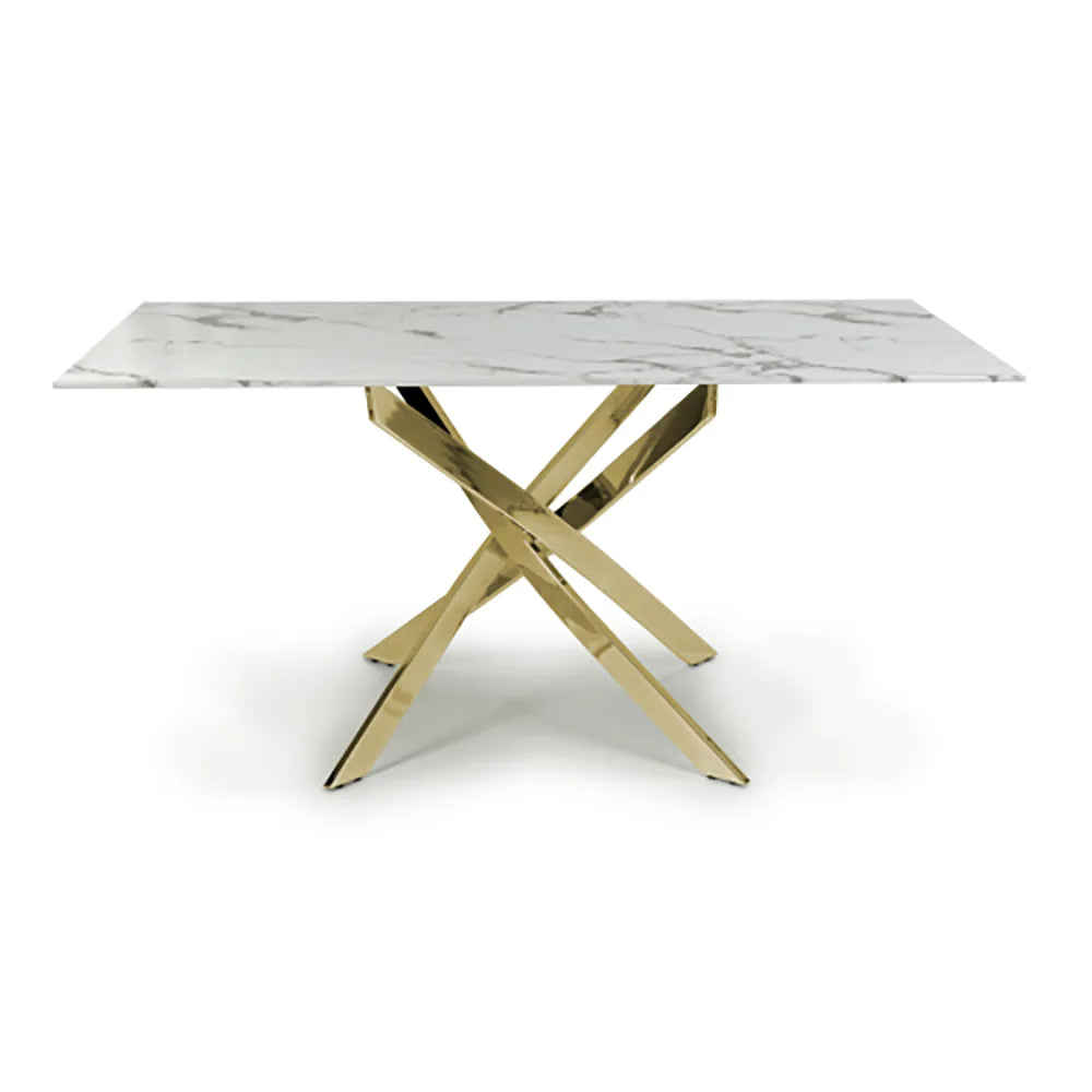 Aston 1.6M White Marble Effect Dining Table - Gold Base
