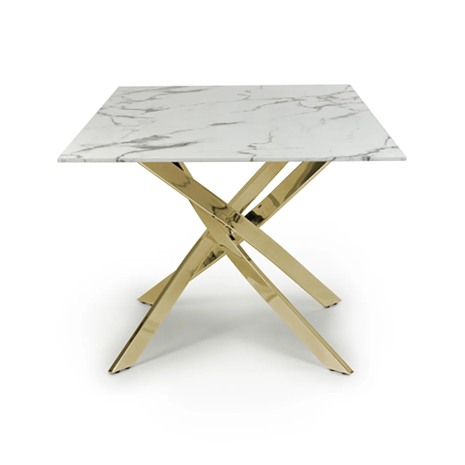 Aston 1.6M White Marble Effect Dining Table - Gold Base