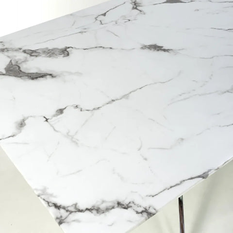 Aston 1.6M White Marble Effect Dining Table - Gold Base