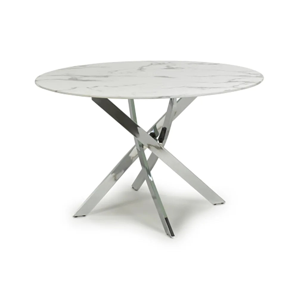 Aston Round White Round Dining Table - Chrome Base