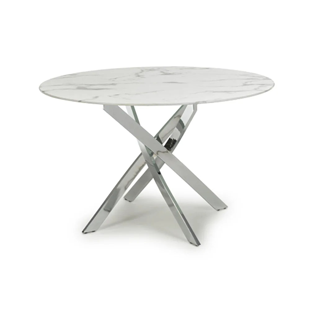 Aston Round White Round Dining Table - Chrome Base