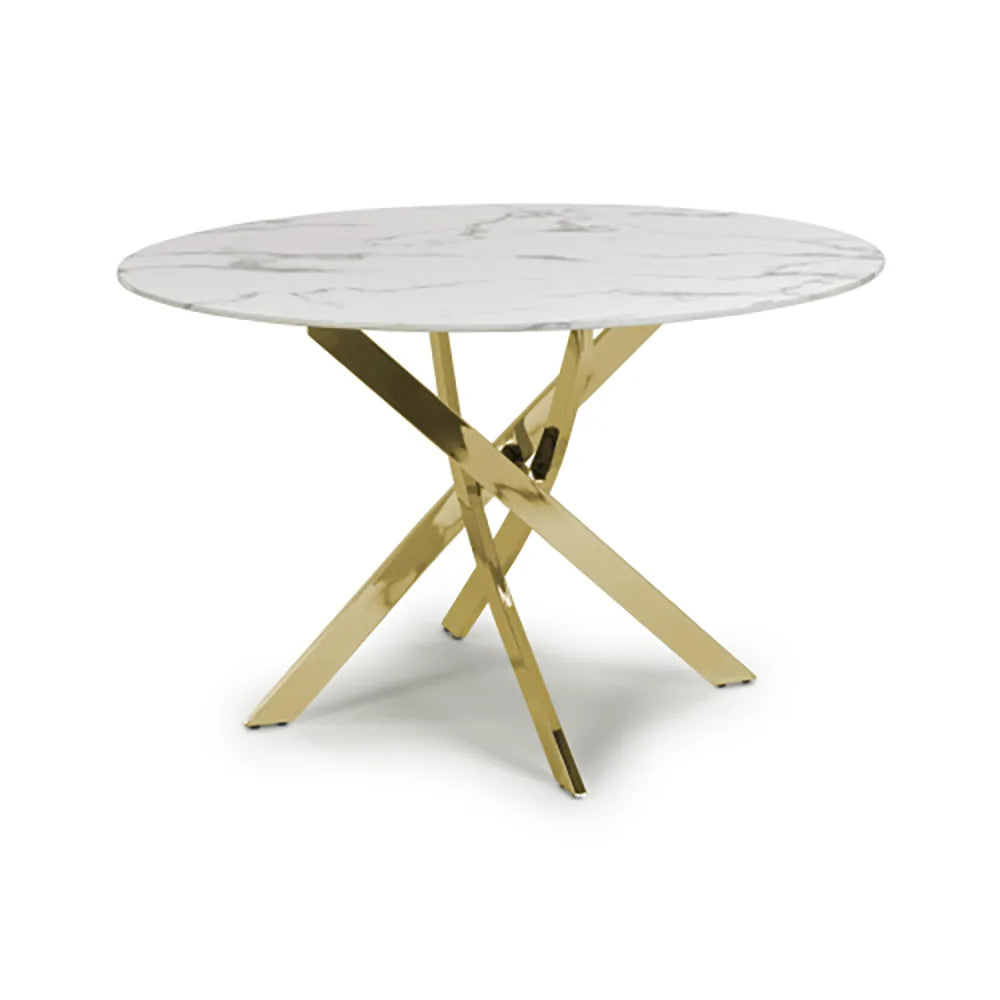 Aston Round White Round Dining Table - Gold Base