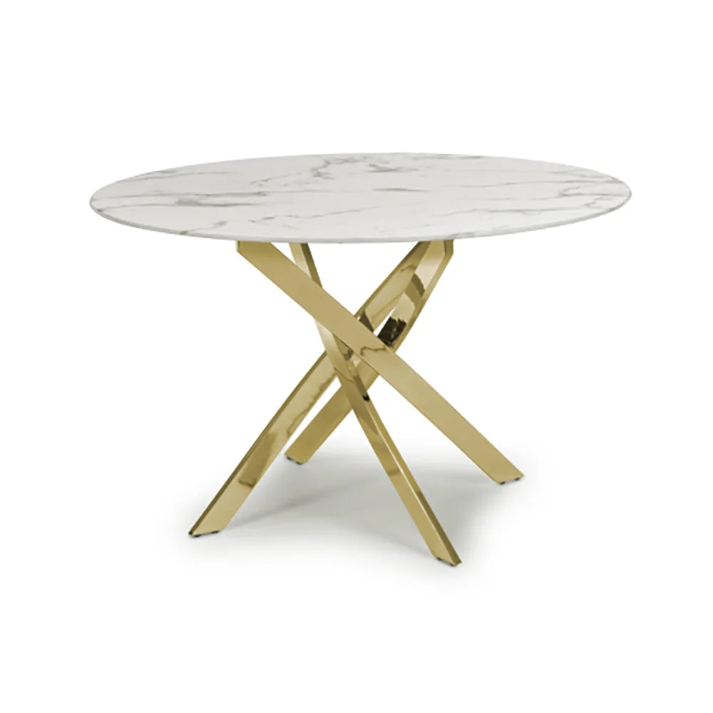 Aston Round White Round Dining Table - Gold Base