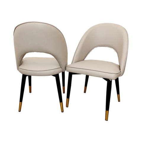 Set of 4 beige leather dining chairs, also available in Beige Velvet, Black Velvet, Rust Velvet and Champagne Velvet-Main-Image-Cream-Leather-Chairs