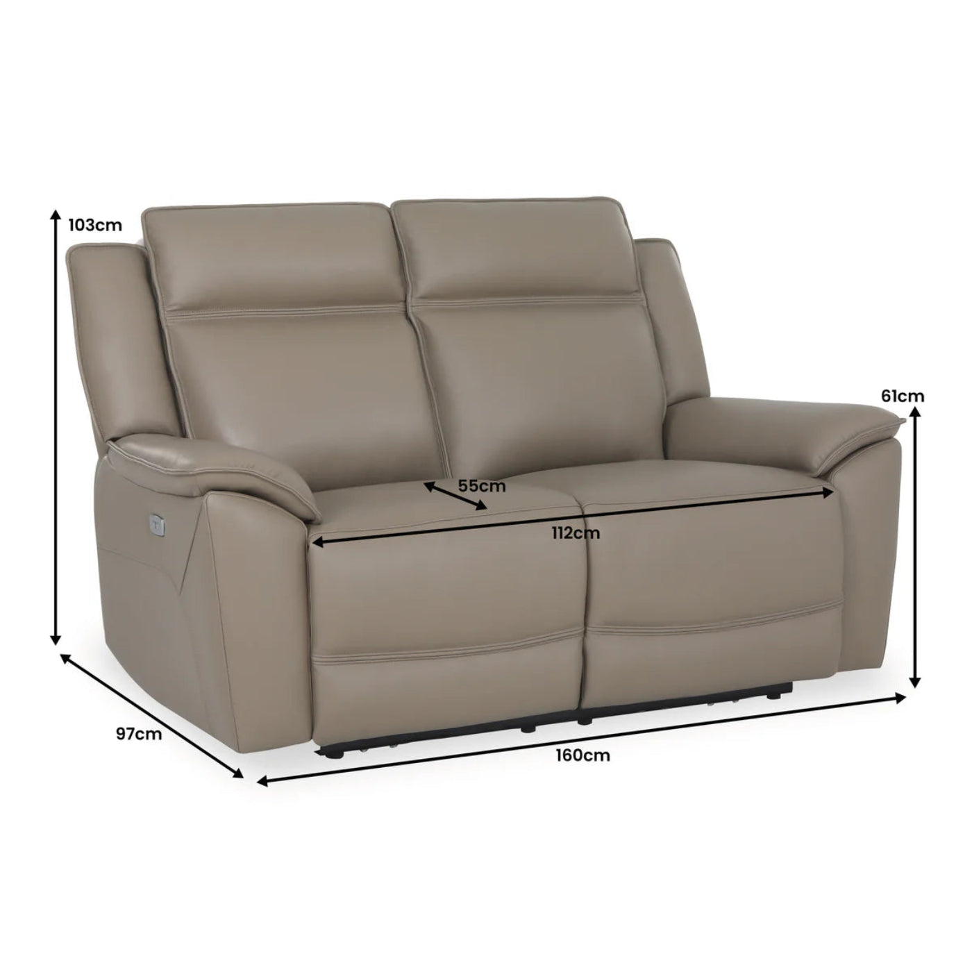 Athens Taupe Leather 2 Seater Power Recliner Sofa