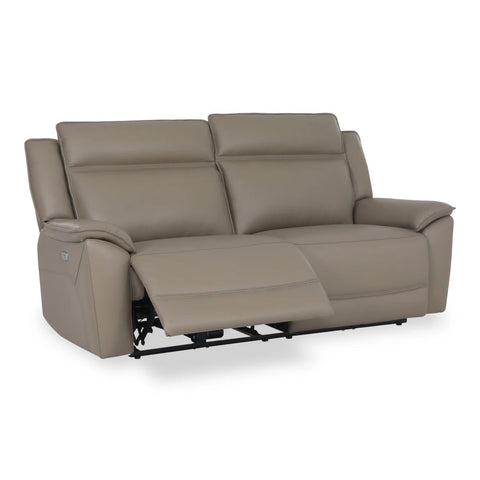 Athens Taupe Leather 3 Seater Electric Recliner Sofa