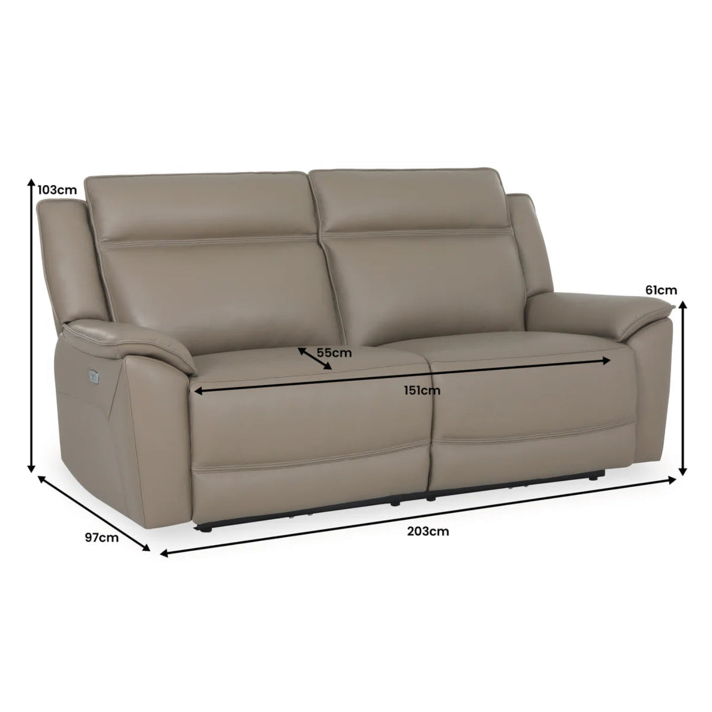 Athens Taupe Leather 3 Seater Power Recliner Sofa