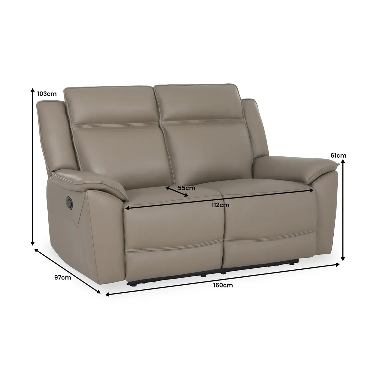 Athens Taupe Leather 2 Seater Recliner Sofa