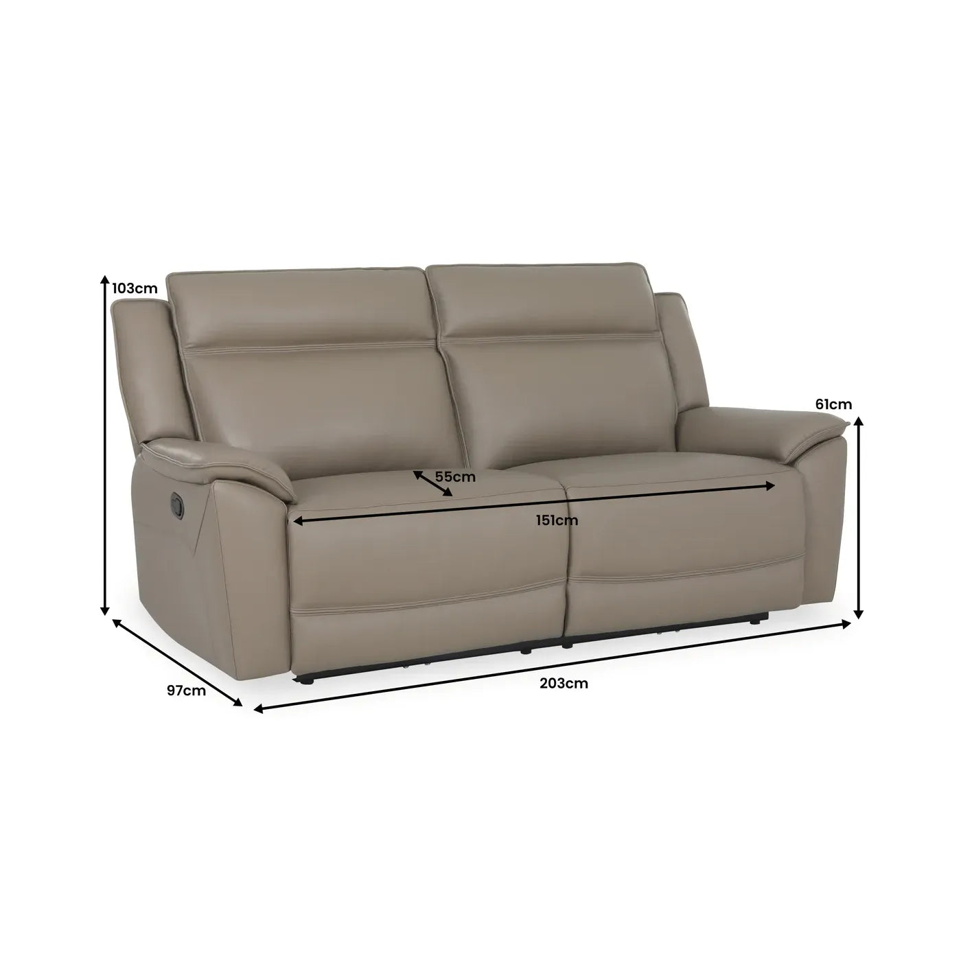 Athens Taupe Leather 3 Seater Recliner Sofa