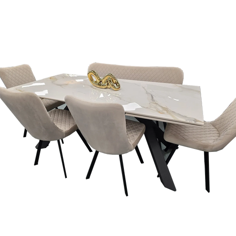 Atlanta White Kasa Gold Sintered Stone Ceramic Top Extending Dining Table