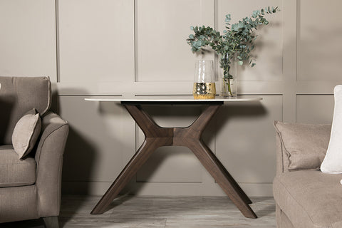 Aura Brown and White Sintered Stone Top Console Table, matching furniture available - Lifestyle Image