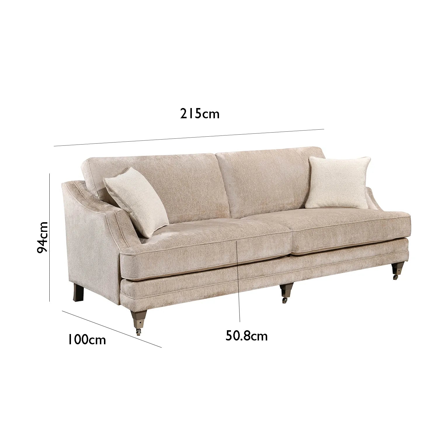 Belvedere Fixed Back Large 4 Seater Sofa - Mink